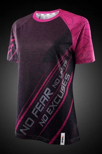 Koszulka damska rowerowa MTB No Fear różowa  wersja 1 krótki rękaw w ofercie 3biker.pl dla pasjonatów jazd terenowych