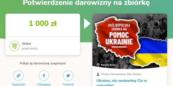 Zebraliśmy 1000 zł ze zbiórki na wsparcie Ukrainy. Dziękujemy! 